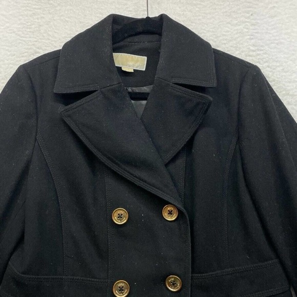 Michael Kors Coat Womens 14 Black Pea Coat Wool Double Breasted Preppy Outdoors - Picture 4 of 11